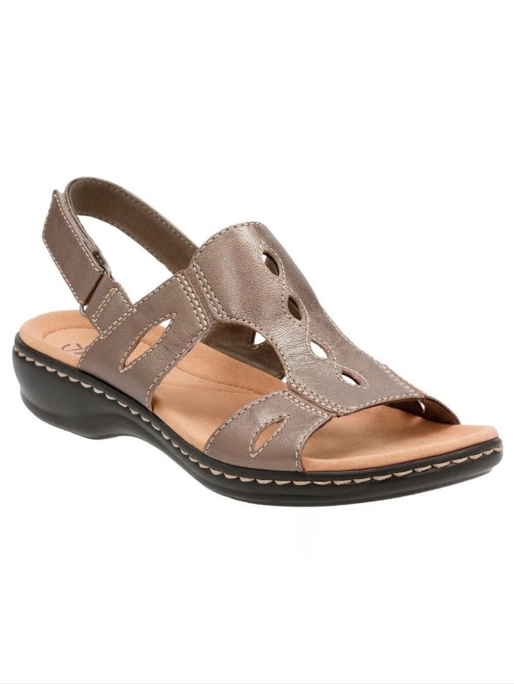 Clarks Leisa Lakelyn Pewter Leather Slingback Sandals W 12